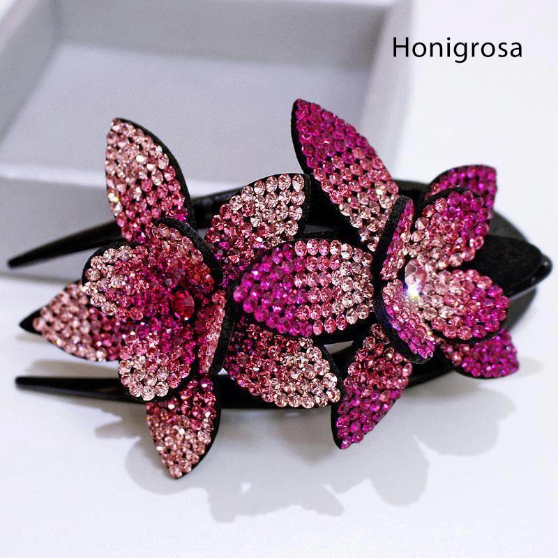 Strass Doppelblume Haarspange