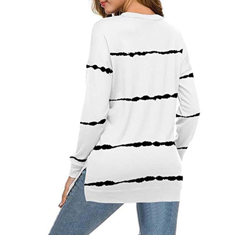 Damen Streifen Pullover Langarm Shirt