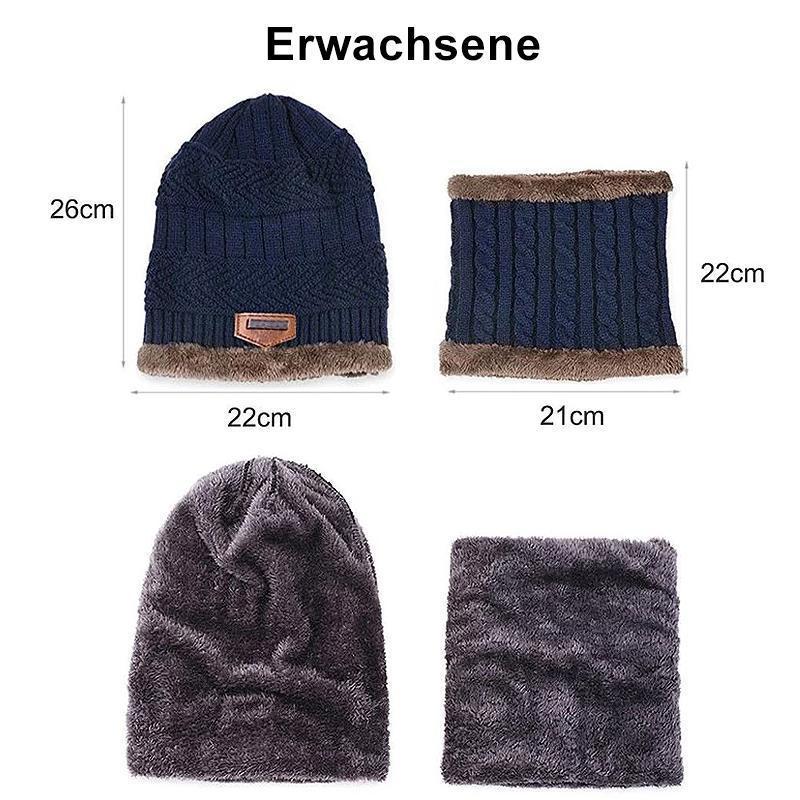 Warme Strickmütze mit Schal ( Erwachsene und Kinder )