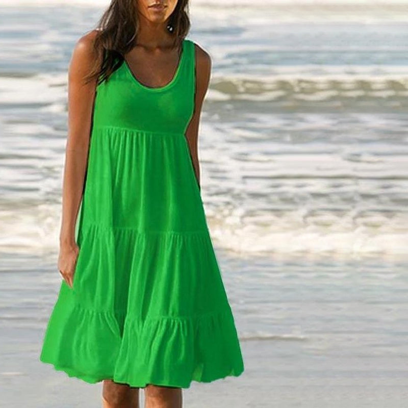 Einfarbiges Ärmelloses Einsätzen Strand Kleid