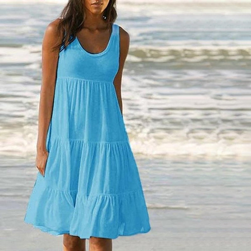 Einfarbiges Ärmelloses Einsätzen Strand Kleid