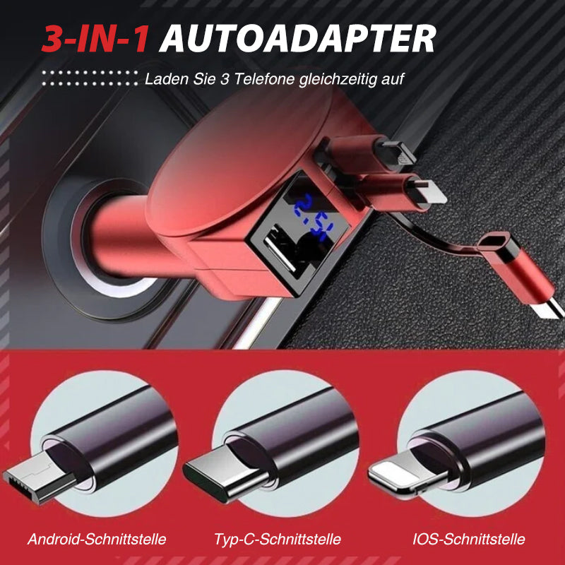 3-in-1 einziehbarer Schnelllade Autoadapter